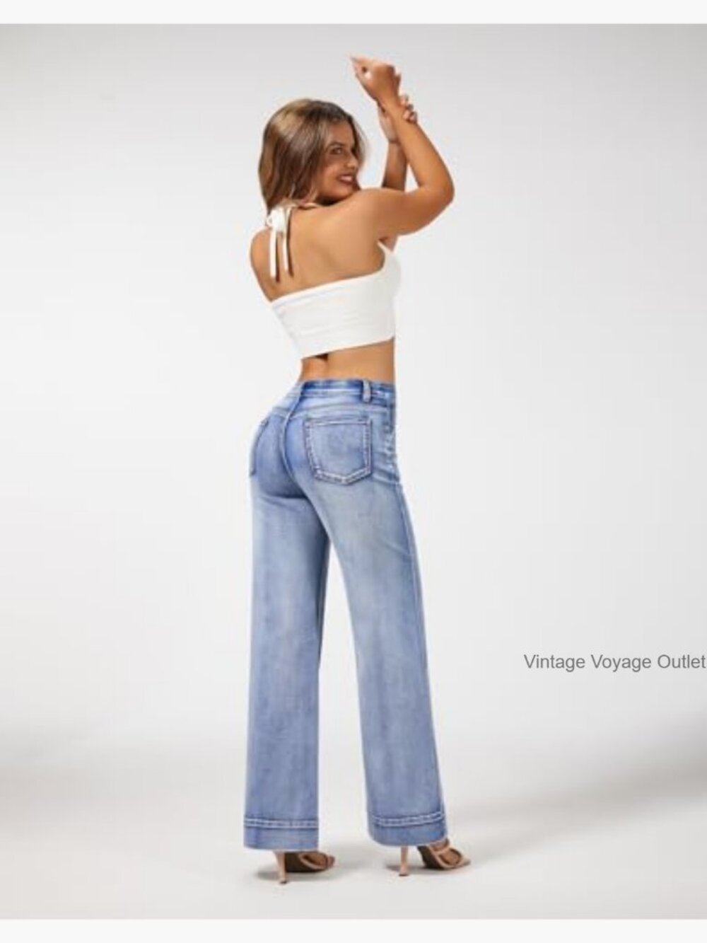 High Waisted Wide Leg Jeans Casual Stretchy Baggy Loose Long Trouser - Picture 4 of 6